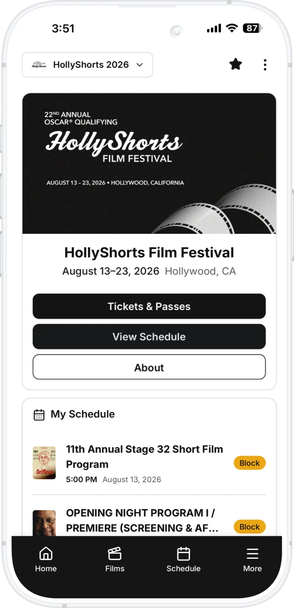 HollyShorts Film Festival's Event Space in the Cirqil app