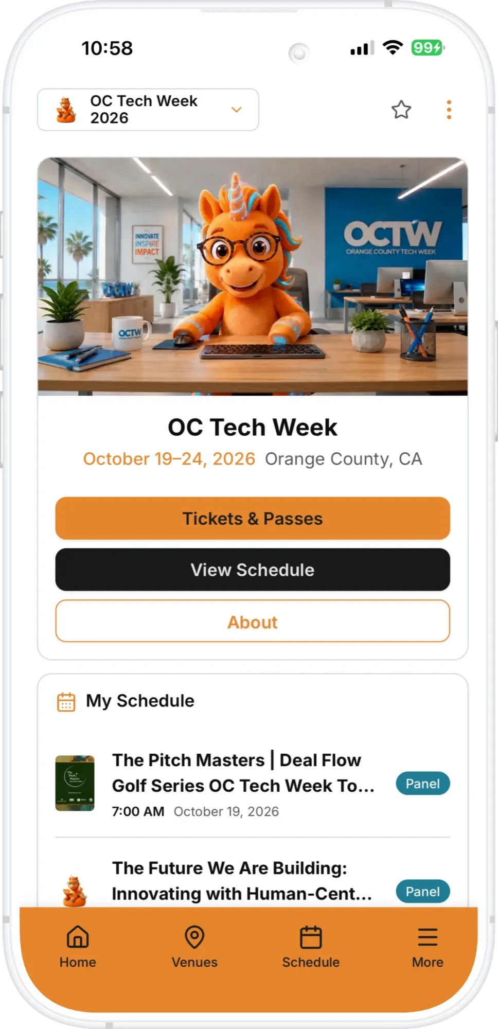 OC Tech Week's Event Space in the Cirqil app